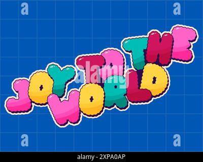 Farbenfroher grooviger Weihnachtsaufkleber noel Phrase Joy to the World. Stock Vektor