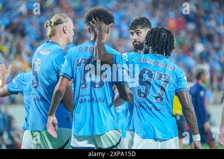 Orlando, Florida, USA, 30. Juli 2024, Manchester City FC Spieler feiern nach einem Treffer während der FC-Serie 2024 im Camping World Stadium. (Foto: Marty Jean-Louis/Alamy Live News Stockfoto