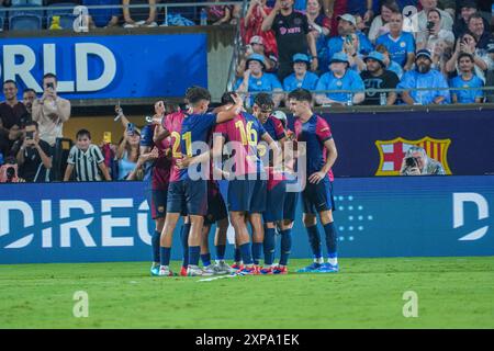 Orlando, Florida, USA, 30. Juli 2024, die Spieler des FC Barcelona feiern während der FC-Serie 2024 im Camping World Stadium ein Tor. (Foto: Marty Jean-Louis/Alamy Live News Stockfoto