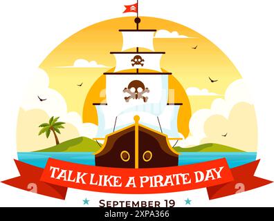 International Talk like a Pirate Day Vector Illustration mit niedlichen Pirate Cartoon Charakteren und dekorativen Elementen im flachen Stil Cartoon Hintergrund Stock Vektor
