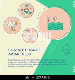 Banner-Vorlage für das Bewusstsein für den Klimawandel mit Platz für Text. Der Meeresspiegel steigt, die globale Erwärmung. Vektorabbildung. Stock Vektor