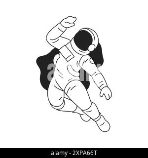 Y2K-Astronaut im Raumanzug und Helm, der im offenen Raum schwebt, Umrissgrafik Icon Vektor flache Illustration. Kosmonauten-Universum-Exploration Science fic Stock Vektor