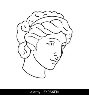 Y2K griechische Frau Göttin Skulptur Kopf Pop Art Umriss Icon Vektor Illustration. Antikes schönes Frauengesicht Porträt Denkmal Statue klassische Kultur Stock Vektor