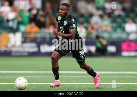 Ferencvaros’ Tosin Kehinde während der UEFA Champions League, zweite Qualifikationsrunde, zweites Legspiel in Park Hall, Oswestry. Bilddatum: Dienstag, 30. Juli 2024. Stockfoto