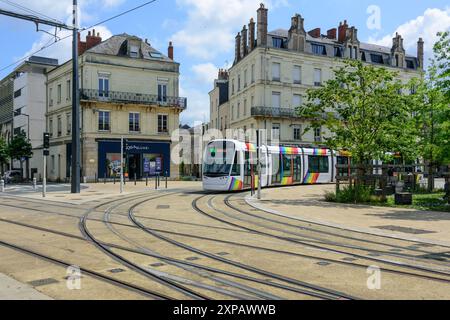 Frankreich, Angers, Straßenbahn Linie C, Place Moliere // Frankreich, Angers, Straßenbahnlinie C, Place Moliere Stockfoto