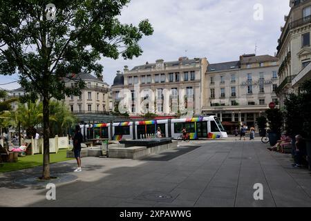 Frankreich, Angers, Straßenbahn Linie C, Place Ralliement // Frankreich, Angers, Straßenbahnlinie C, Place Ralliement Stockfoto