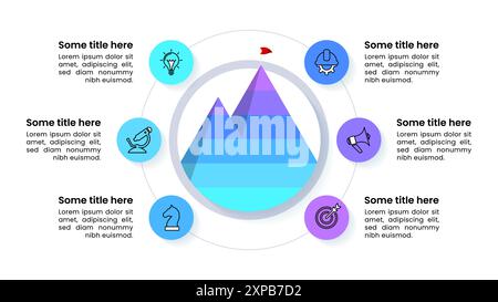 Infografik-Vorlage mit Symbolen und 6 Optionen oder Schritten. Berg. Kann für Workflow-Layout, Diagramm, Banner und Webdesign verwendet werden. Vektorabbildung Stock Vektor