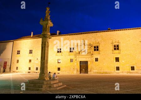 Avellaneda-Palast, Hauptplatz. Nachtblick. Peñaranda de Duero, Provinz Burgos, Castilla Leon, Spanien. Stockfoto