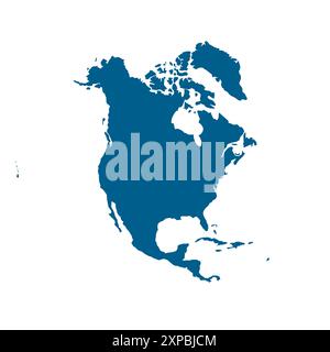 Vektorkarten-Silhouette von Nordamerika, die seine einzigartige Form und geografische Anordnung zeigt. Die Grafik ist ideal für Bildungs- und Designzwecke und betont die Grenzen des Kontinents ohne Details. Stock Vektor