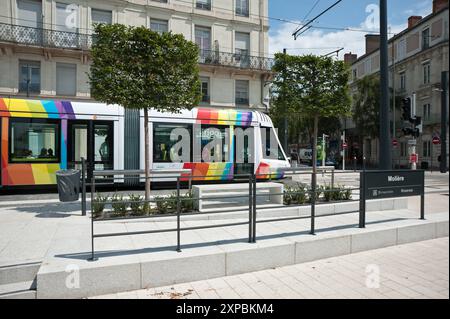 Frankreich, Angers, Straßenbahn Linie A, Place Moliere // Frankreich, Angers, Straßenbahnlinie A, Place Moliere *** Frankreich, Angers, Straßenbahnlinie A, Place Moli Stockfoto