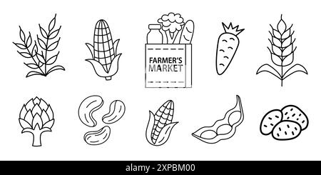 Bio Food Vector Doodle Icons Set Farmer Market Stock Vektor