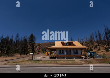 Greenville, USA. August 2024. Ein Blick auf ein neues Haus in Greenville, KALIFORNIEN am 4. August 2024, drei Jahre nachdem das Feuer von Dixie die Stadt verbrannt hatte. (Foto: Daniel Brown/SIPA USA) Credit: SIPA USA/Alamy Live News Stockfoto