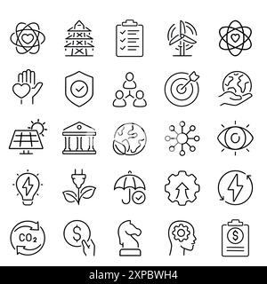 Sammlung von Symbolen für die Natur der Umgebung. ESG-Konzept, Netto Null in Umwelt, Soziales und Governance. Stock Vektor