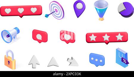 3D Digital Marketing seo Sales Social Media Icon Collection Stock Vektor