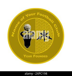 Konzept für ein Fußballklub-Logo mit goldener Grundfarbe, Tierköpfen und Kriegswaffen. Stock Vektor