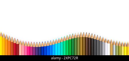 Leuchtend farbige Bleistifte angeordnetes Wellenmuster transparenter Hintergrund Stockfoto