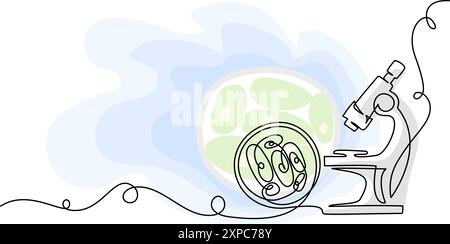 Mikroskop mit Biozellen im Auge. Bildungs- und Forschungskonzept. Stock Vektor