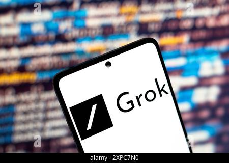 Paraguay. August 2024. In dieser Abbildung wird das Grok-Logo auf einem Smartphone-Bildschirm angezeigt. (Foto von Jaque Silva/SOPA Images/SIPA USA) *** ausschließlich für redaktionelle Nachrichten *** Credit: SIPA USA/Alamy Live News Stockfoto