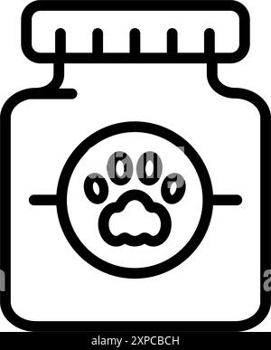 Tierarzneimittelflasche mit Pillen Umrisssymbol. Behälter mit Vitaminen für Haustiere. Verschreibungspflichtiges Tierarzneimittel. Vektorillustration isoliert auf weißem Ba Stock Vektor