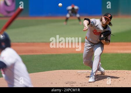 CLEVELAND, OH - 04. AUGUST: Baltimore Orioles Pitcher Corbin Burnes (39) spielt während eines MLB-Spiels gegen die Cleveland Guardians am 4. August 2024 im Progressive Field in Cleveland, Ohio. (Foto: Joe Robbins/Image of Sport) Stockfoto