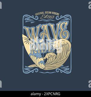 Wave Ride Retro-Typografie im Sommer-Surf-Poster Stock Vektor