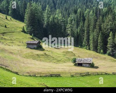 Dieses Bild im Obernbergtal der Heuscheune ist unweit der Stadt Steinach am Brenner, die an der alten Brennerpassstraße liegt Stockfoto