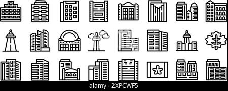 Barcelona Symbole gesetzt. Halten Sie Symbole für berühmte Gebäude, Wahrzeichen und Weltkulturerbestätten für eine Architekturpräsentation Stock Vektor