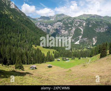 Dieses Bild im Obernbergtal der Heuscheune ist unweit der Stadt Steinach am Brenner, die an der alten Brennerpassstraße liegt Stockfoto