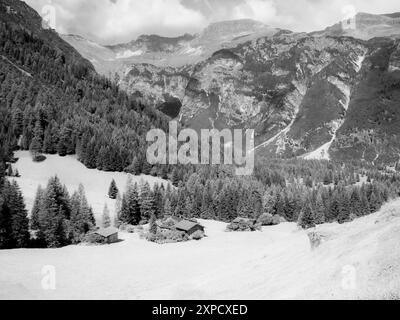 Dieses Infrarotbild im Obernbergtal der Heuscheune liegt unweit der Stadt Steinach am Brenner an der alten Brennerpassstraße Stockfoto