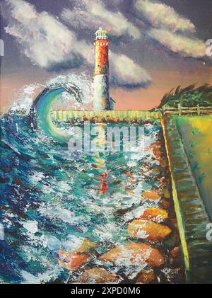 Acrylillustration des Barnegat Lighthouse in New Jersey Stockfoto