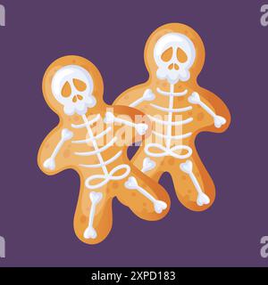 Entzückend süße Halloween Skelett Lebkuchenkekse perfekt für die Herbstsaison. ingwerkekse in Form von Schädeln, hausgemachte Dia Stock Vektor