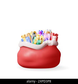 3D offener weihnachtsmann-Sack voller Geschenkboxen Stock Vektor