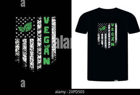 Veganes T-Shirt-Design in den USA mit Distressed Flag, Tribut an World Vegan Day Shirt-Design, Vegan Concept typografisches Hemd-Design. Stock Vektor