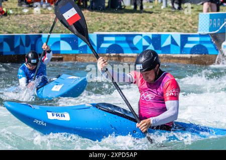 Vaires Sur Marne, Frankreich. August 2024. Boris Neveu (FRA), Canoe Slalom, Viertelfinale für Herren-Kajak-Cross während der Olympischen Spiele Paris 2024 am 5. August 2024 im Nautical Stadium Vaires-sur-Marne in Vaires-sur-Marne, Frankreich - Photo Baptiste Autissier/Panorama/DPPI Media Credit: DPPI Media/Alamy Live News Stockfoto
