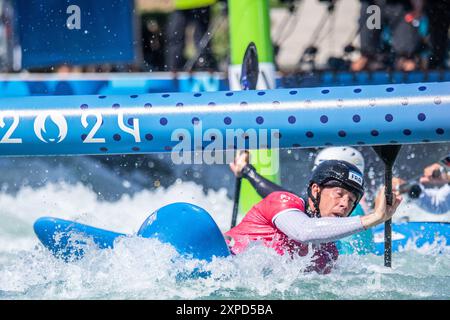 Vaires Sur Marne, Frankreich. August 2024. Boris Neveu (FRA), Canoe Slalom, Viertelfinale für Herren-Kajak-Cross während der Olympischen Spiele Paris 2024 am 5. August 2024 im Nautical Stadium Vaires-sur-Marne in Vaires-sur-Marne, Frankreich - Photo Baptiste Autissier/Panorama/DPPI Media Credit: DPPI Media/Alamy Live News Stockfoto
