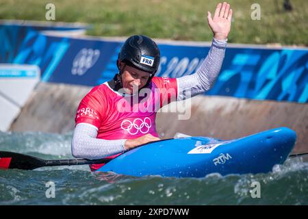 Vaires Sur Marne, Frankreich. August 2024. Boris Neveu (FRA), Kanu Slalom, Kajak-Cross-Finale für Herren während der Olympischen Spiele Paris 2024 am 5. August 2024 im Nautical Stadium Vaires-sur-Marne in Vaires-sur-Marne, Frankreich - Photo Baptiste Autissier/Panorama/DPPI Media Credit: DPPI Media/Alamy Live News Stockfoto