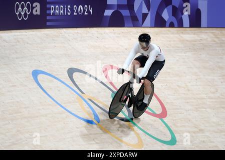 Montigny Le Bretonneux, Frankreich. August 2024. Olympische Spiele, Paris 2024, Radfahren, Rennstrecke, Teamsprint, Männer, Qualifikation, Stefan Bötticher in Aktion. Quelle: Jan Woitas/dpa/Alamy Live News Stockfoto