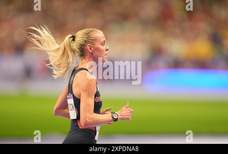 5. August 2024: Keely Hodgkinson (Großbritannien) gewinnt Gold beim 800-m-Finale der Frauen am 10. Tag der Olympischen Spiele in Stade de France, Paris. Ulrik Pedersen/CSM. Quelle: Cal Sport Media/Alamy Live News Stockfoto