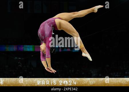 PARIS, FRANKREICH. August 2024. Julia Soares vom Team Brasilien tritt am zehnten Tag der Olympischen Spiele 2024 in der Bercy Arena in Paris an. Quelle: Craig Mercer/Alamy Live News Stockfoto