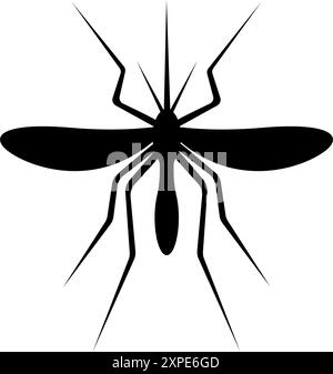 Mückensymbol. Schwarze Mignat-Silhouette. Giftiges fliegendes Insekt isoliert auf weißem Hintergrund. Malaria-, Dengue- oder zika-Virus-Konzept. Vektorgrafik. Stock Vektor