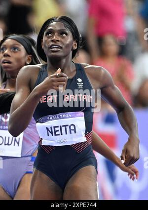 Olympische Spiele In Paris. August 2024.5. August 2024; Olympische Spiele in Paris, Stade de France, Paris, Frankreich, Tag 10; Leichtathletik, 200 m Halbfinale der Frauen, NEITA Daryll aus Großbritannien nach ihrem 2. Rang im Rennen Credit: Action Plus Sports Images/Alamy Live News Stockfoto