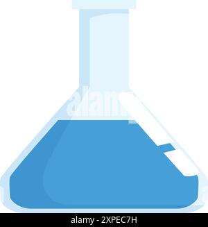 Konischer Kolben mit blauer chemischer Lösung, häufig in wissenschaftlichen Experimenten verwendet Stock Vektor