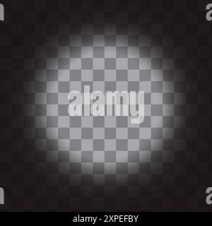 Transparenter Lichteffekt. Strahlend weißer Scheinwerfer. Hintergrund des Schachbretts. Sanfte Farbverlaufsbeleuchtung. Stock Vektor
