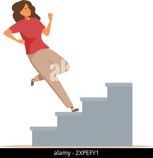 Die junge Frau fällt die Treppe runter und steht kurz vor einem Unfall Stock Vektor