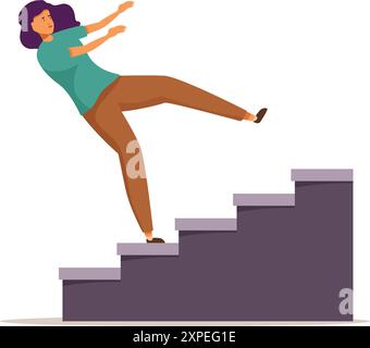 Die junge Frau fällt nach dem Ausrutschen die Treppe runter Stock Vektor