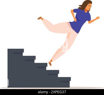 Die junge Frau fällt nach dem Stolpern die Treppe runter Stock Vektor