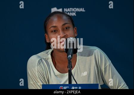 Toronto, Kanada. August 2024. Tennisspieler Coco Gauff nimmt an einer Pressekonferenz bei den WTA 1000 Toronto National Bank Open Teil. Christopher Child/EXimages Credit: EXImages/Alamy Live News Stockfoto