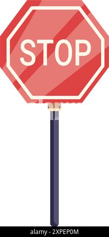 Das rote Stoppschild steht an einem Mast und signalisiert allen sich nähernden Fahrzeugen oder Fußgängern, dass sie zum Stillstand kommen Stock Vektor
