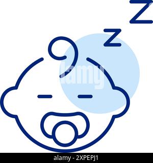 Baby schläft mit Schnuller. Die Schlafroutine des Säuglings. Angenehme Umgebung und Werkzeuge. Symbol für Pixelperfekte, bearbeitbare Kontur Stock Vektor