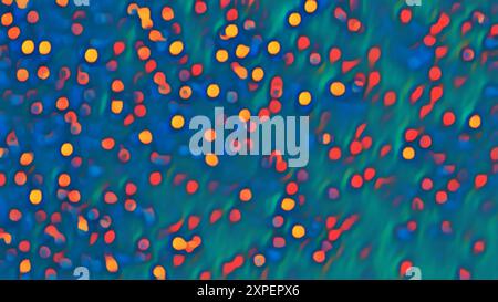 Farbenfrohe Bokeh-Kreise fesselnde abstrakte Visualisierung mit verschiedenen Farbtönen Mustern defokussierte blaue orange Punkte Kunstillustrationshintergrund. Stockfoto